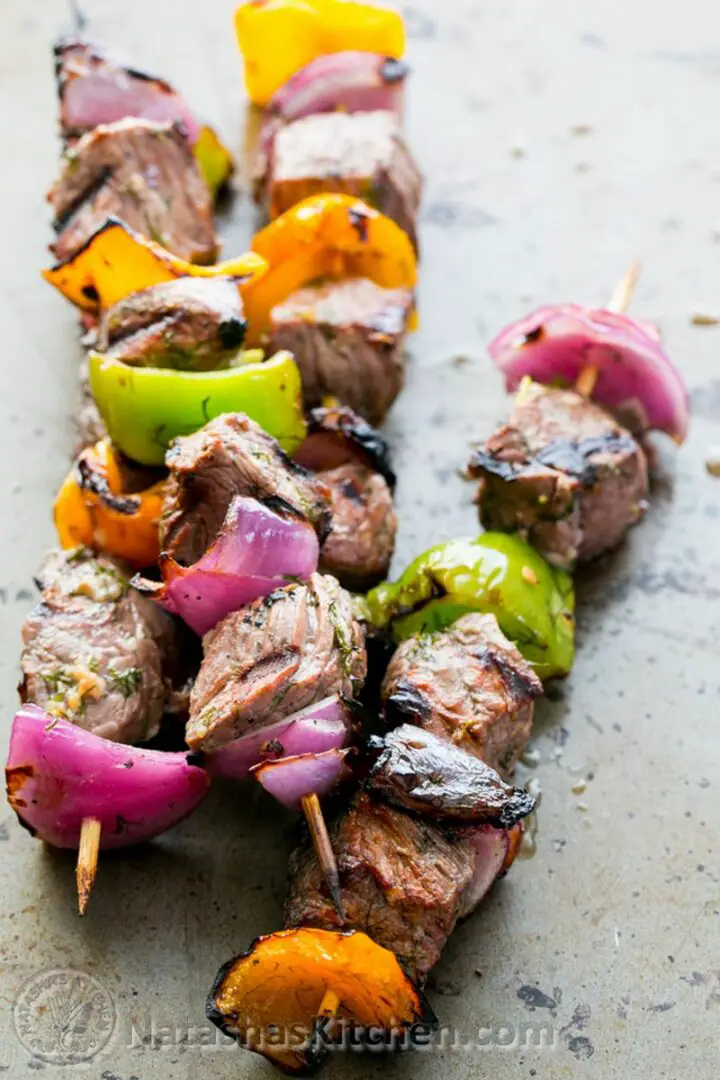 The key to moist and tender beef kebabs is to marinate your meat for 4-6 hours or preferably overnight. Once you do, this recipe from Natasha's Kitchen will give you the best-tasting kebabs ever!