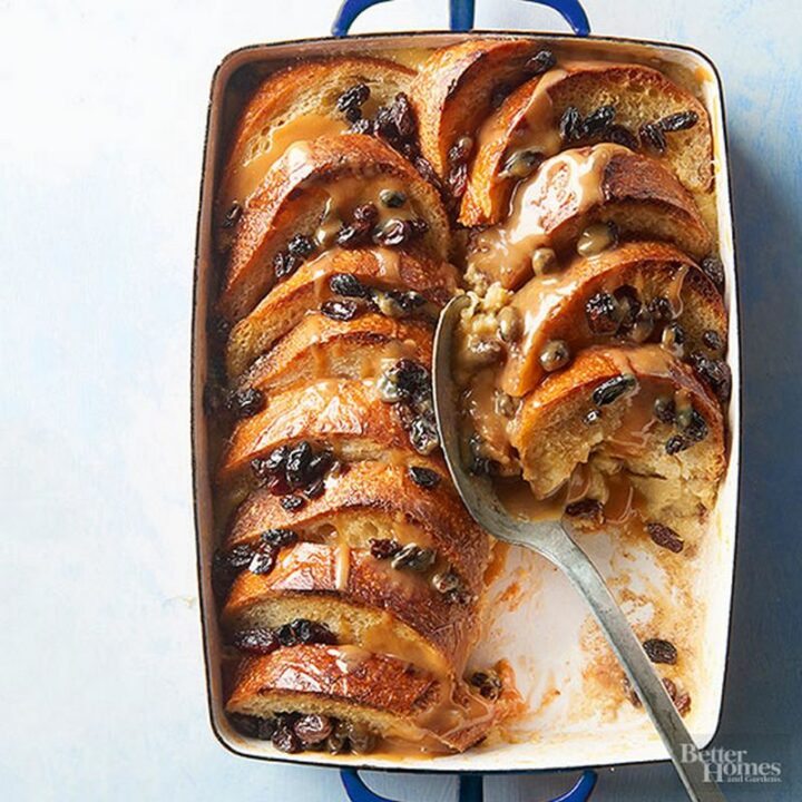 The salted caramel whiskey butter sauce is so rich and delicious, this bread and butter pudding screams to be served with vanilla ice cream.