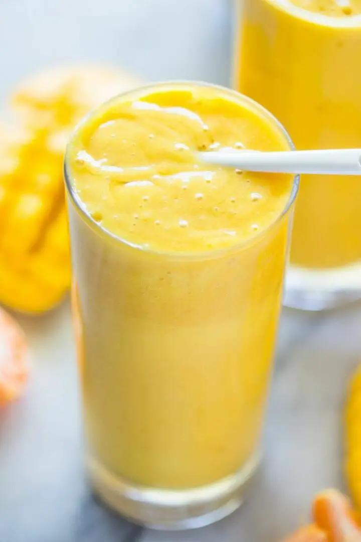 Healthy Mango Orange Banana Sunrise Smoothie.