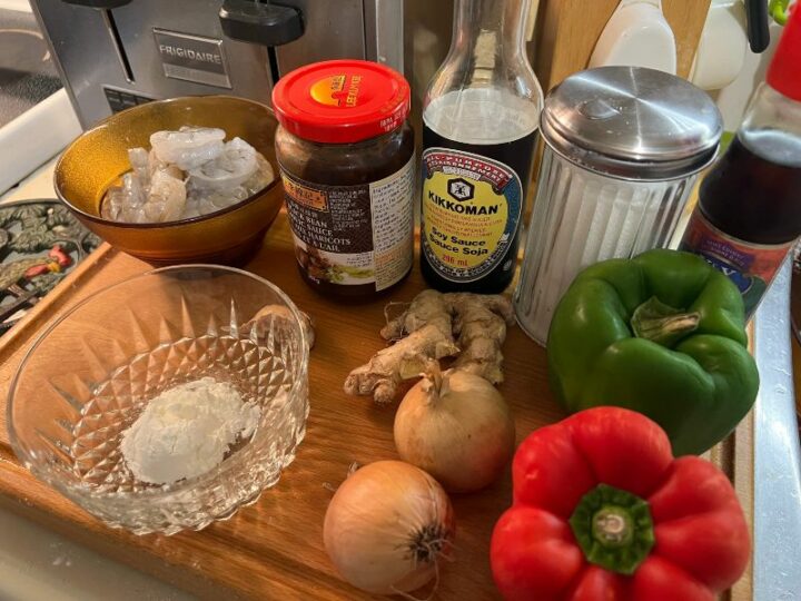 Ingredients you'll need to make shrimp in black bean sauce.